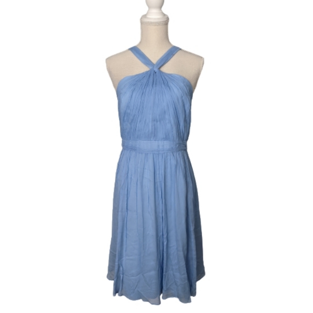 J. Crew Sky Blue Halter Pleated Prom Dress